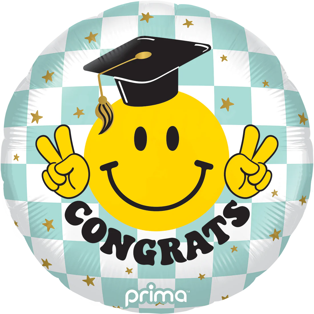 PRIMA 18" Round Congrats Smile Face Grad Checker